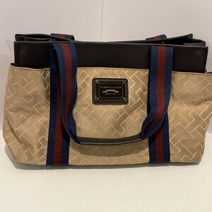 Tommy Hilfiger Canvas Shoulder Tote Bag Purse Multi Colored READ